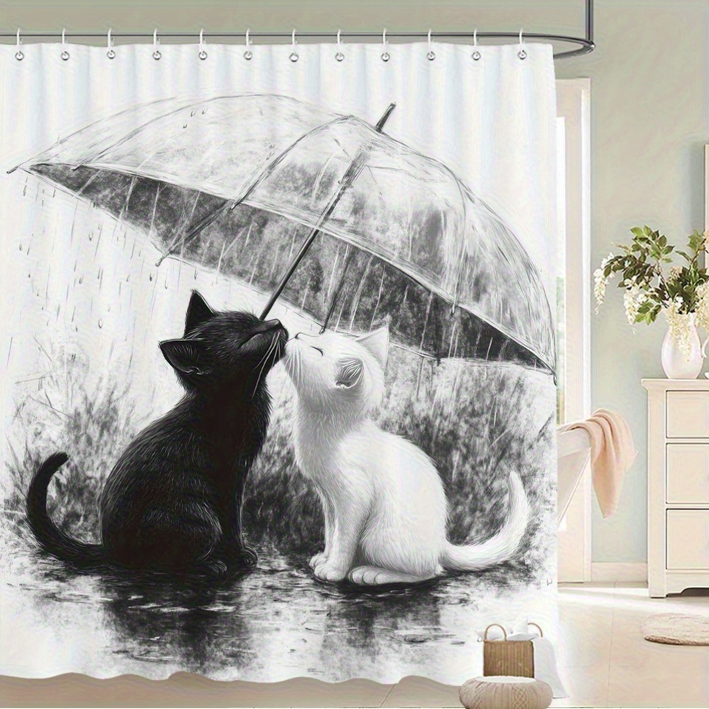 Home Bathroom Tiles Design - 방수 욕실 샤워 커튼 고양이 새끼