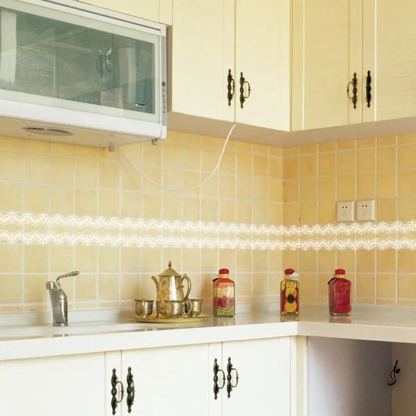 Home Bathroom Tiles Design - 달콤한 레이스 디자인 벽지 테두리 스티커