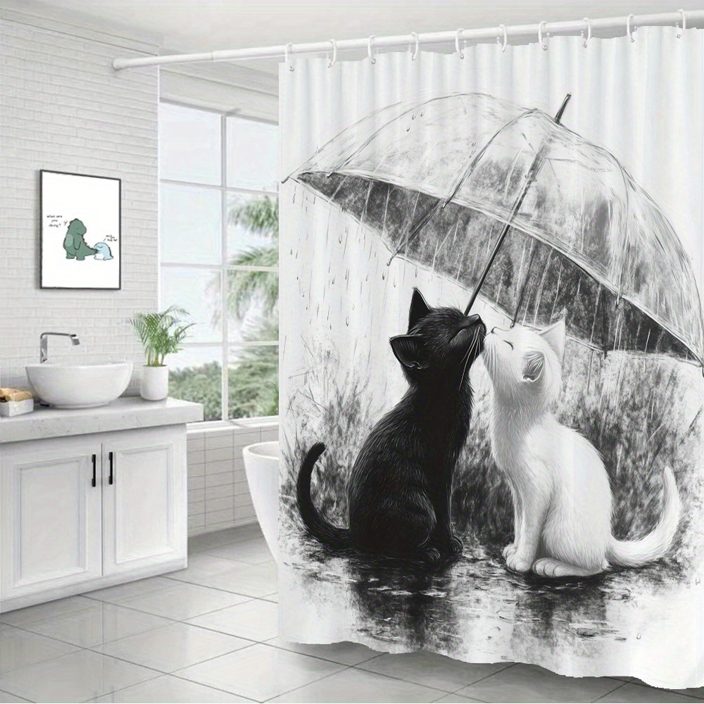 방수 욕실 샤워 커튼 고양이 새끼 고양이 우산 비 그림 - Home Bathroom Tiles Design 리뷰 및 가격