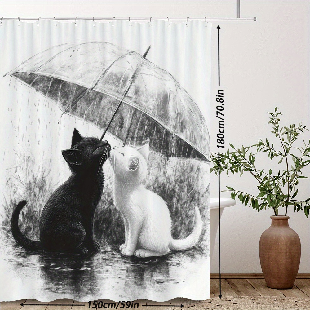 방수 욕실 샤워 커튼 고양이 새끼 고양이 우산 비 그림 - Home Bathroom Tiles Design 리뷰 및 가격