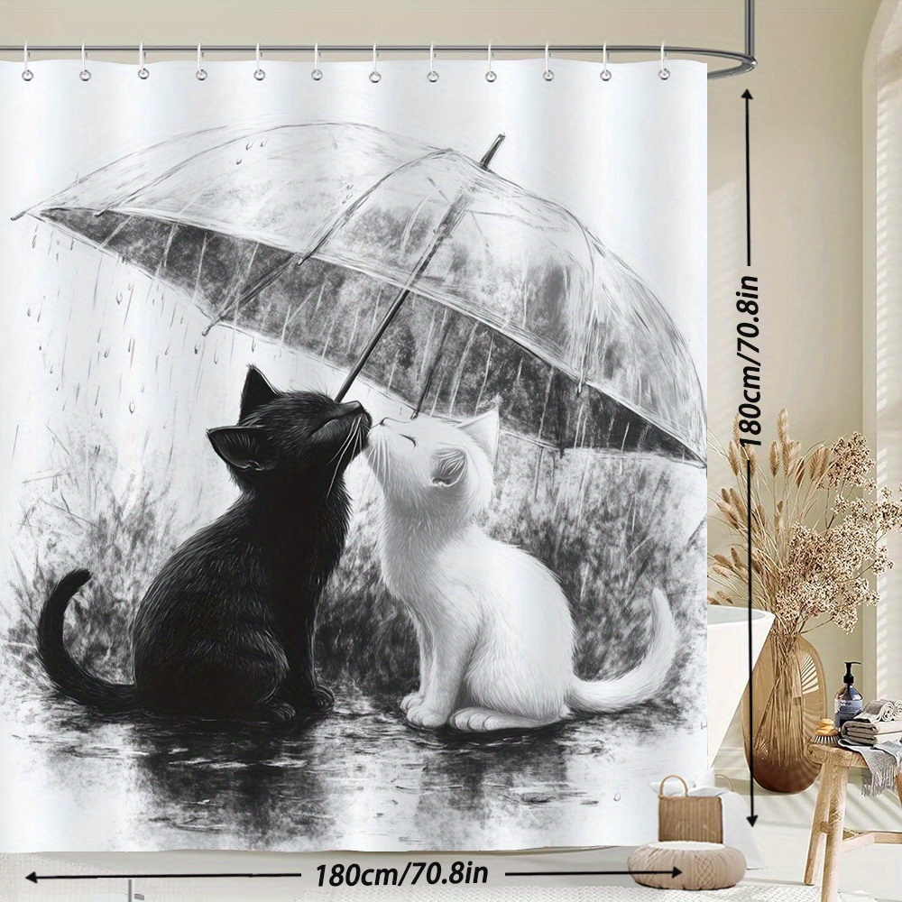 방수 욕실 샤워 커튼 고양이 새끼 고양이 우산 비 그림 - Home Bathroom Tiles Design 리뷰 및 가격