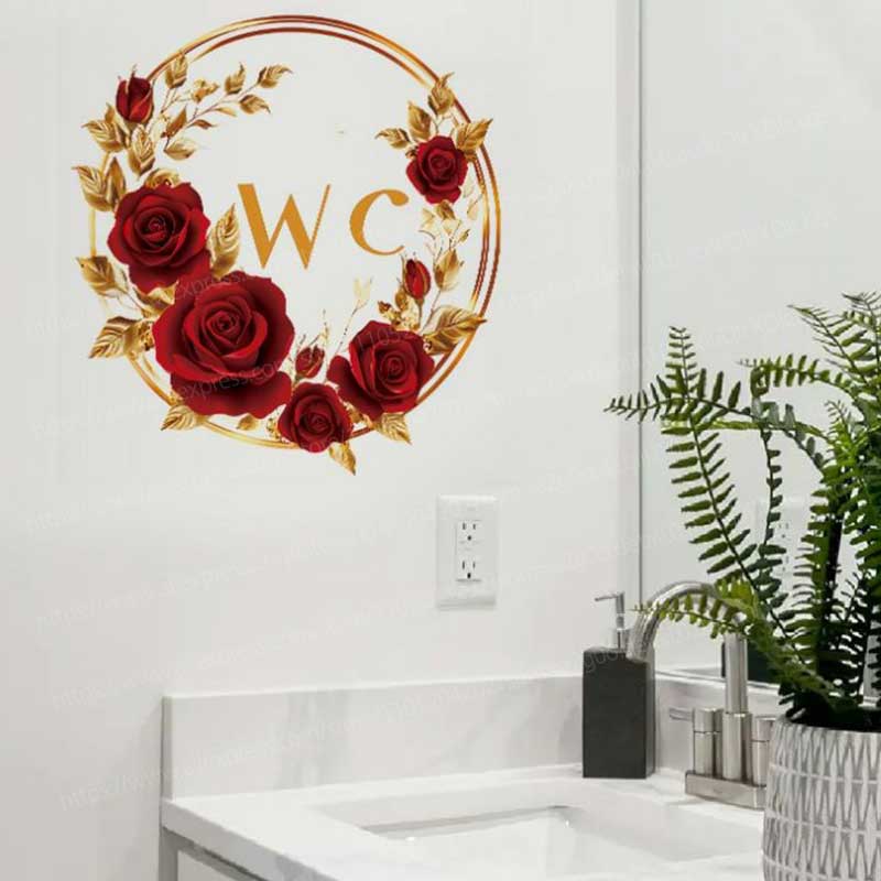 크리 에이 티브 레드 골드 꽃 욕실 스티커 벽 데칼 홈 - Home Bathroom Tiles Design 리뷰 및 가격