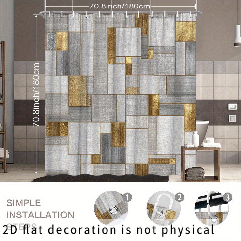 방수 기하학적 추상 타일 샤워 커튼 모던 골드 실버 패 - Home Bathroom Tiles Design 리뷰 및 가격