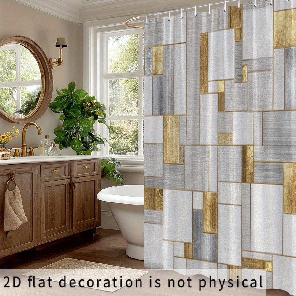 방수 기하학적 추상 타일 샤워 커튼 모던 골드 실버 패 - Home Bathroom Tiles Design 리뷰 및 가격